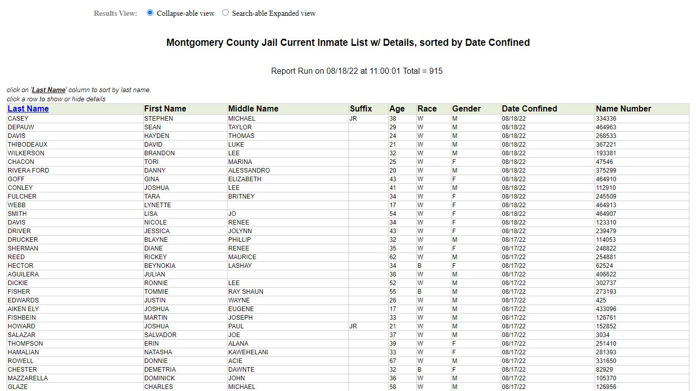 Jail Roster - Montgomery County, Texas